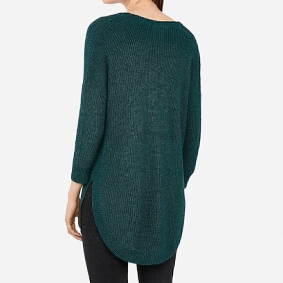 EXPRESS Strappy Circle Hem Tunic Sweater Solid Teal Green Blue 3/4 Sleeve Winter - Picture 4 of 15